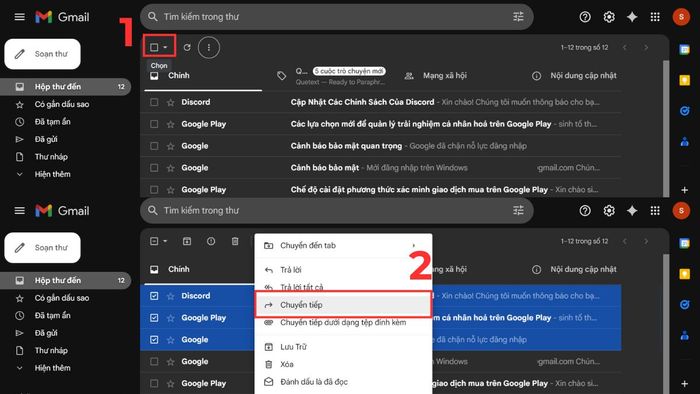 Chuyển tiếp một số thư cụ thể trong Email - Bước 1