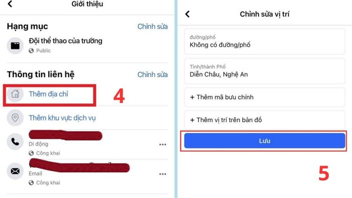 Hướng dẫn tạo địa chỉ trên Fanpage Facebook - bước 3,4