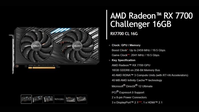 Radeon RX 7700 sở hữu dung lượng VRAM 16GB GDDR6, vượt trội hơn so với phiên bản XT.