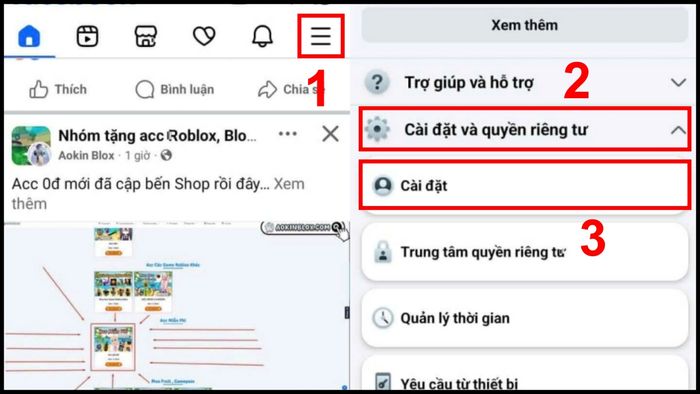 Hướng dẫn tắt âm thanh khi like trên Facebook bằng Android - bước 1.