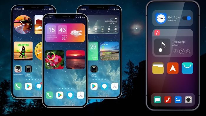 Các ứng dụng tạo widget cho Android phổ biến mang đến nhiều mẫu thiết kế đẹp mắt và đa dạng các loại widget như đồng hồ, thời tiết, lịch và trình phát nhạc.