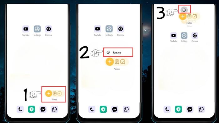 Cách xóa hoặc di chuyển widget trên Android là nhấn giữ và kéo widget đến biểu tượng thùng rác để gỡ bỏ nó.