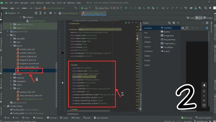 Thiết kế giao diện widget sử dụng các thành phần UI như TextView, giúp tạo ra widget cho Android với phong cách độc đáo và riêng biệt.