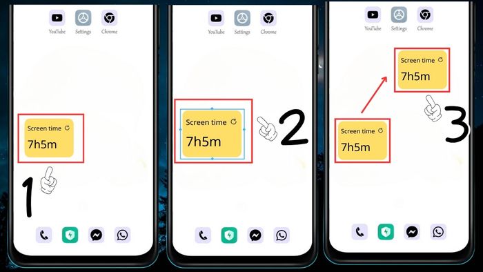 Cách tạo widget cho Android và thay đổi kích thước widget bằng cách kéo các cạnh viền để phù hợp với bố cục màn hình.