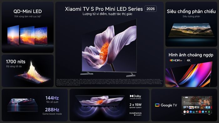 Xiaomi TV S Pro Mini LED Series 2026 trang bị tấm nền QD-Mini LED 4K cao cấp
