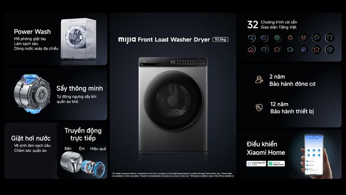 Máy giặt sấy Mijia Front Load Washer Dryer có dung tích giặt 10.5kg và sấy 7kg