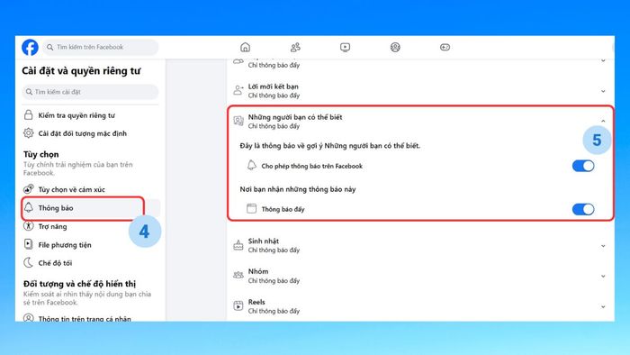 Hướng dẫn bật/tắt gợi ý kết bạn trên Facebook trên máy tính - bước 3