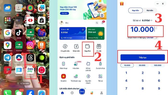 nạp tiền vào ZaloPay từ tài khoản điện thoại