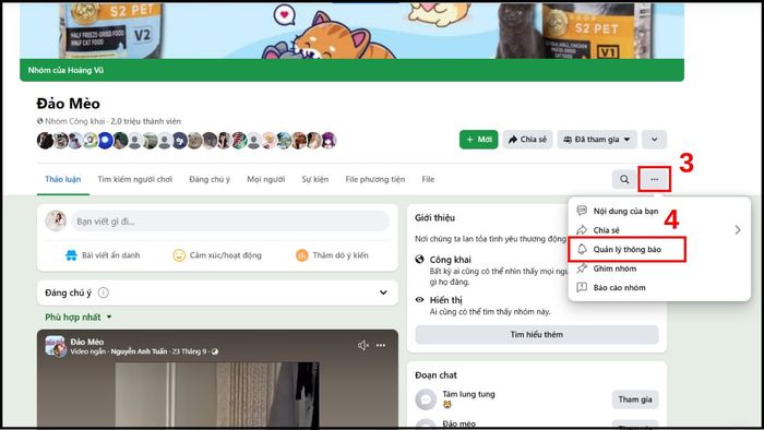 Hướng dẫn bật thông báo nhóm trên Facebook qua máy tính - bước 2