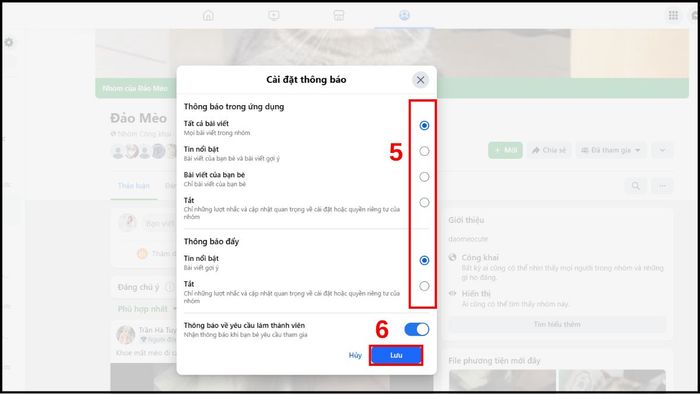 Hướng dẫn bật thông báo nhóm trên Facebook qua máy tính - bước 3