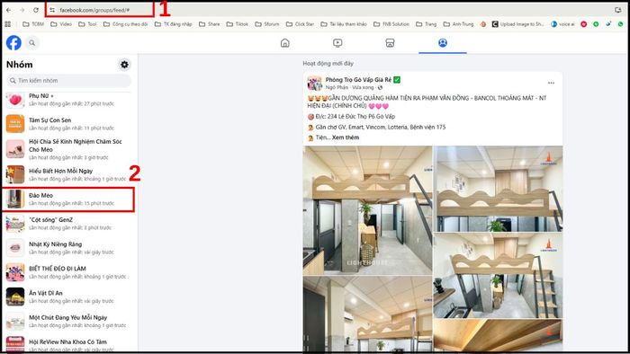 Hướng dẫn bật thông báo nhóm trên Facebook qua máy tính - bước 1