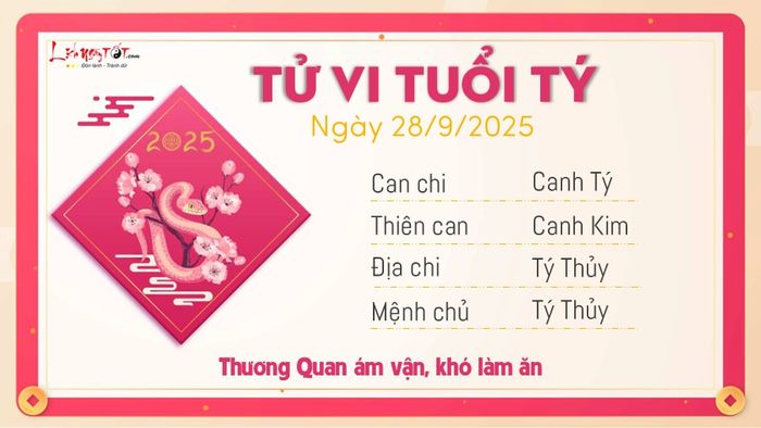 Tử vi hàng ngày 28/9/2025 của Tý
