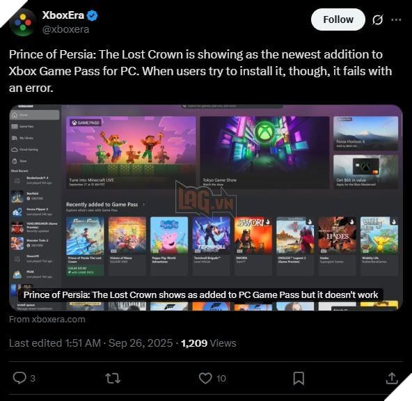 Prince of Persia: The Lost Crown bất ngờ xuất hiện trên PC Game Pass.