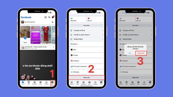 Cách chuyển tài khoản Facebook trên iPhone - bước 1,2