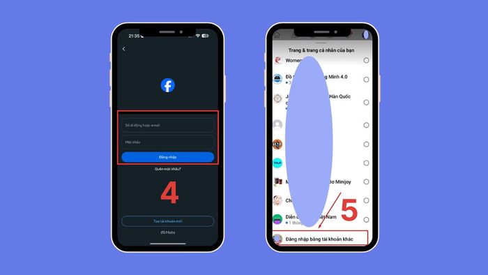 Cách chuyển tài khoản Facebook trên iPhone - bước 3,4,5