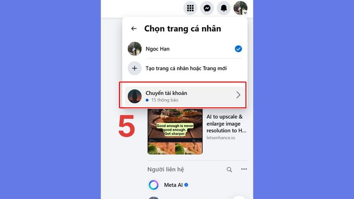 Cách chuyển tài khoản Facebook trên máy tính - bước 5