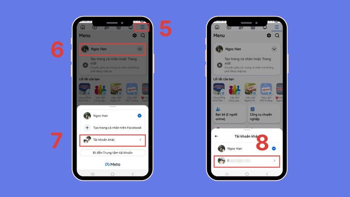 Cách chuyển đổi tài khoản Facebook trên Android - bước 3,4