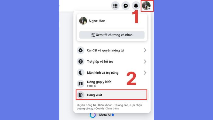Cách chuyển tài khoản Facebook trên máy tính - bước 1,2