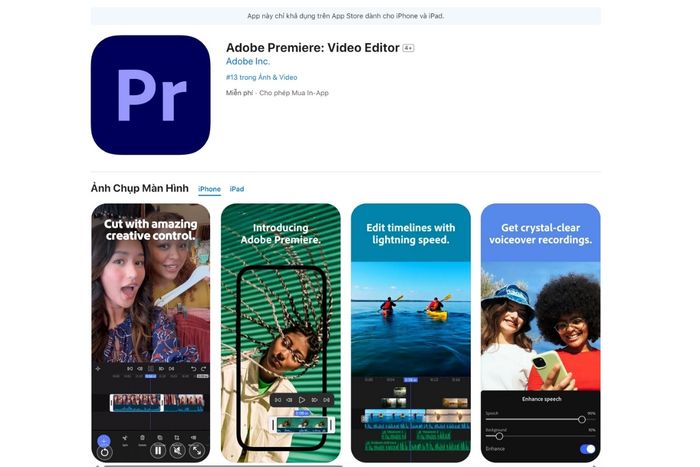 Adobe Premiere: Công cụ chỉnh sửa video chuyên nghiệp cho iPhone