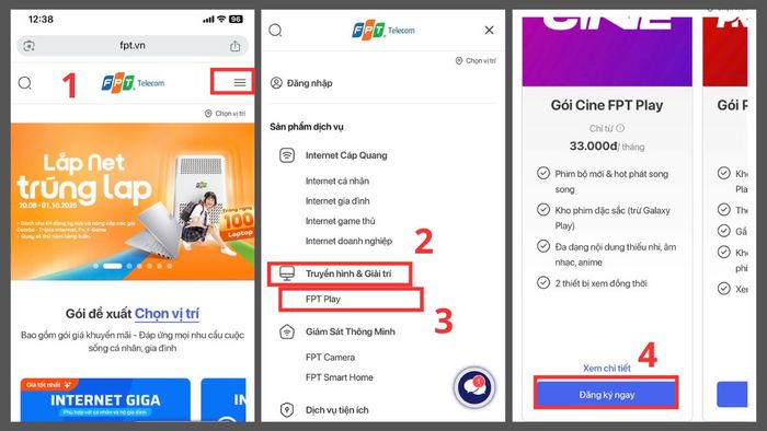 Hướng dẫn mua gói FPT Play qua website
