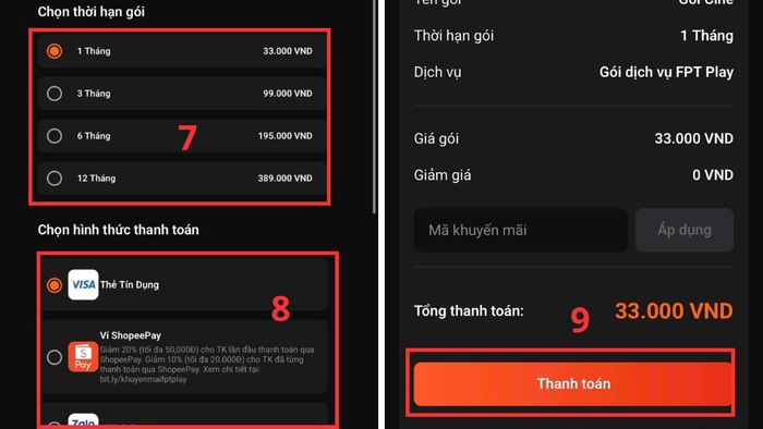 Hướng dẫn thanh toán gói FPT Play trên điện thoại