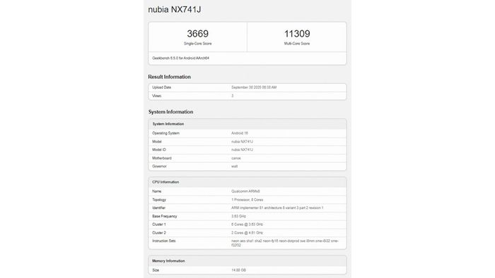 nubia Z80 Ultra gây ấn tượng mạnh với hiệu suất vượt trội trên Geekbench