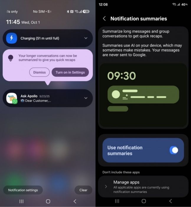 AI sẽ hỗ trợ người dùng nhanh chóng nắm bắt nội dung thông báo trên One UI 8.5