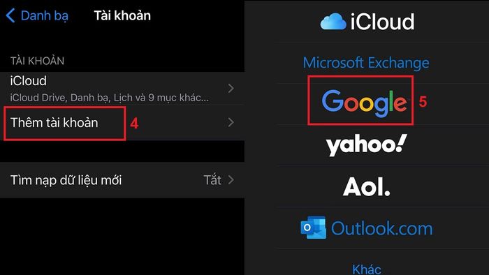 Hướng dẫn nhập danh bạ từ Gmail vào iPhone qua cài đặt, bước 2