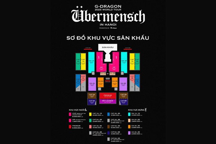 Thông tin về giá vé và sơ đồ chỗ ngồi (seatmap) concert G-Dragon tại Hà Nội