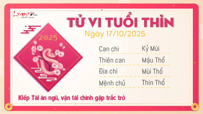 Tử vi hàng ngày 17/10/2025 - Thìn