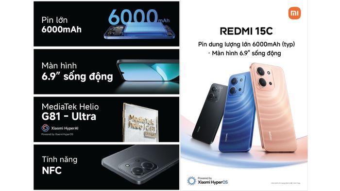 Với vi xử lý MediaTek Helio G81 - Ultra 8 nhân, Redmi 15C đảm bảo hiệu suất mượt mà cho các công việc hàng ngày.