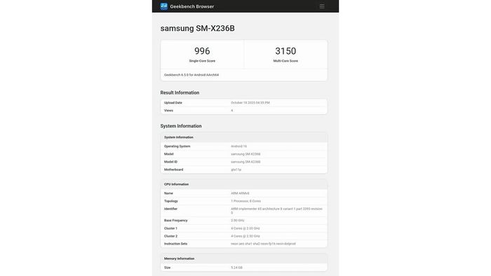 Galaxy Tab A11+ đã được thử nghiệm hiệu năng trên Geekbench.