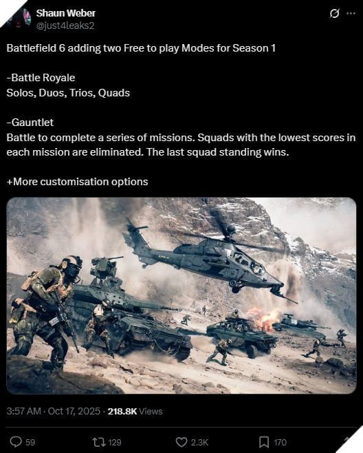 Battle Royale của Battlefield 6 Có Thể Ra Mắt Cùng Với Season 1