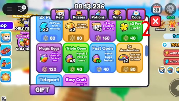 Hướng dẫn cách nhập code Kayak Racing bước 2