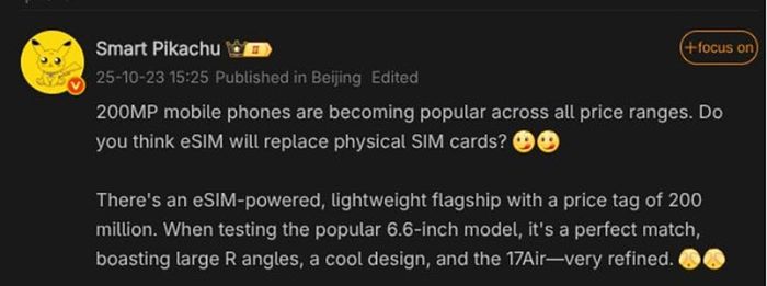 Xiaomi 17 Air đang được phát triển với thiết kế thân máy mảnh mai, siêu mỏng.