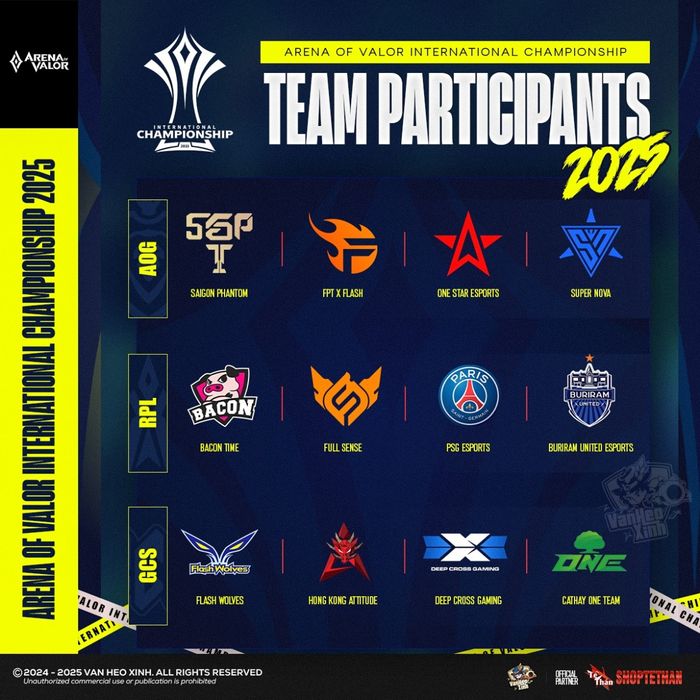 Danh sách 12 đội tuyển sẽ tham gia AIC 2025. Nguồn: Van Heo Xinh