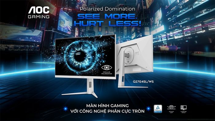 AOC Gaming Q27G4SL/WS là màn hình 320Hz đầu tiên trang bị công nghệ phân cực tròn độc quyền.