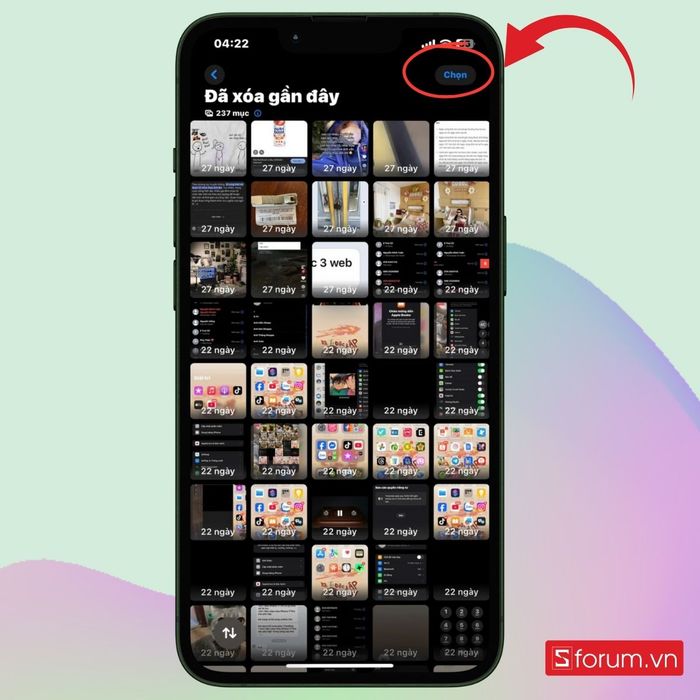 Chọn ảnh cần xóa trong mục Đã xóa gần đây.