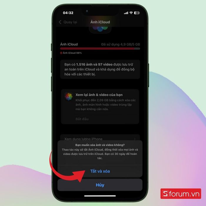 Xác nhận việc xóa ảnh vĩnh viễn khỏi iCloud.
