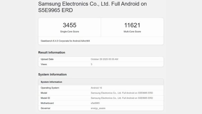 Exynos 2600 trở lại Geekbench với 3,455 điểm đơn nhân và 11,621 điểm đa nhân