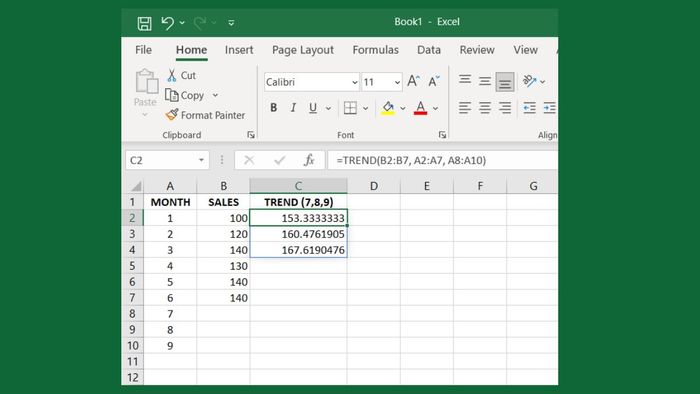 Cách sử dụng hàm TREND trong Excel kèm ví dụ minh họa 1