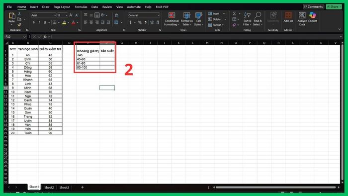 Vẽ biểu đồ Histogram bằng công thức Excel 2