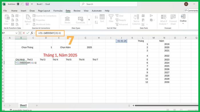 Tạo lịch thủ công bằng hàm trong Excel 4