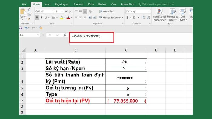 Cách sử dụng hàm PV trong Excel với ví dụ minh họa 2