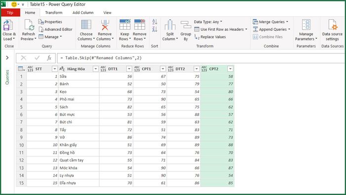 Bước 3.1 khi sử dụng Power Query để giải quyết bảng có ô gộp trong Excel.