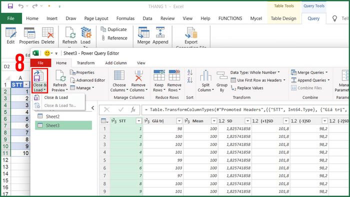 Tải dữ liệu từ Power Query về Excel để tiếp tục sử dụng trong các báo cáo hoặc phân tích dữ liệu.