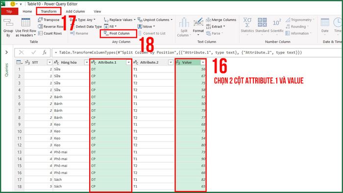 Bước 4 trong việc sử dụng Power Query để sắp xếp lại dữ liệu trong Excel.