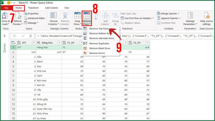 Bước 3 trong việc sử dụng Power Query để giải quyết bảng có ô gộp.