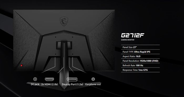 Màn hình MSI G2712F 1x Display Port (1.2a), 2x HDMI (2.0b) và jack âm thanh.