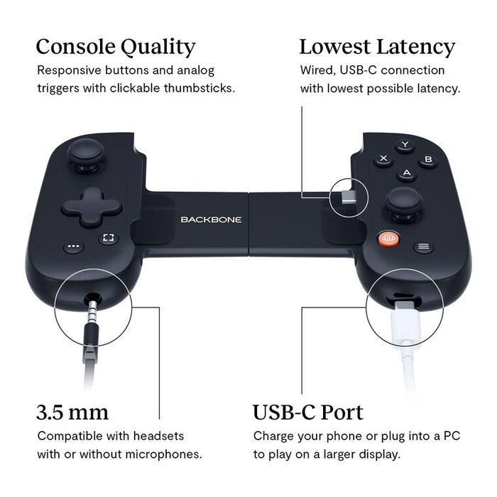 Tay cầm Backbone One USB-C - Xbox Edition Tận dụng năng lượng từ điện thoại, tập trung trải nghiệm giải trí.